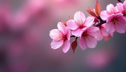 Obraz premium Vibrant sakura branch, close-up, repeating motif , floral background, romantic, bloom