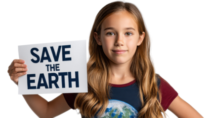 young woman holding a sign