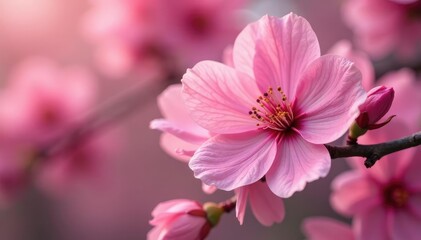 Obraz premium Bold pink sakura, full bloom, dense overlapping petals, cherry blossom petals, background