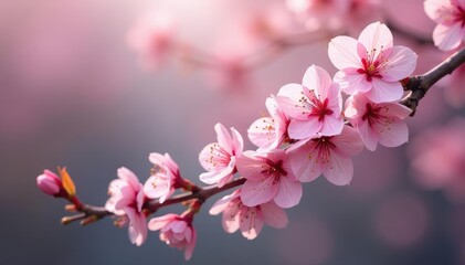 Naklejka premium Delicate pink sakura blossoms, intricate branch pattern , asian, elegant