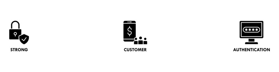SCA banner web icon vector illustration concept for strong customer authentication with icon of connection, security, application, login, and password verification