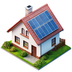  isometric view small house model with solar panels isolated on white background Real daytime first person perspective [Transparent Background PNG]