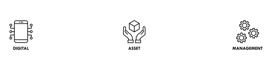 Dam banner web icon vector illustration concept of digital asset management with icon of binary, automation, processing, design, data, network, and connection