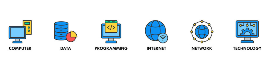Information Technology banner web icon vector illustration concept with icon of computer, data, programming, internet, network, technology