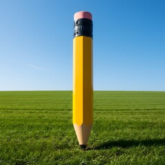 Giant Pencil in a Green Field A Surreal Image of Creativity and Inspiration
