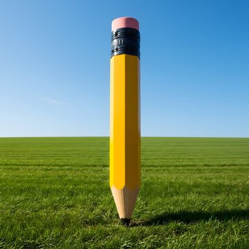 Giant Pencil in a Green Field A Surreal Image of Creativity and Inspiration
