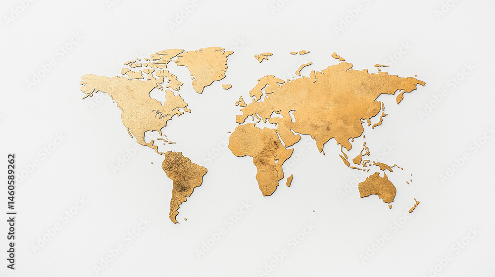 Poster global panorama: a top-down perspective of a world map on a pristine surface, subtly textured, symbo