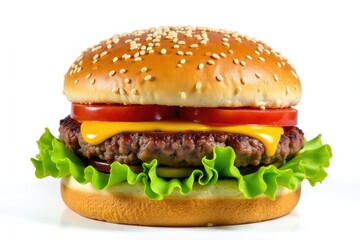 Burger with sesame seeds on a white background, isolated , burger, appetite