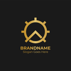 Modern unique gear letter A logo design. Minimalist A initial gear design inspiration.