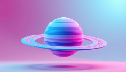 Obraz premium Floating saturn planet in abstract digital space 3d render vibrant colors sci-fi concept