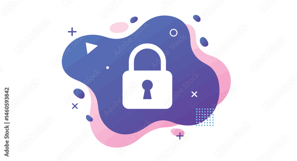 Poster security lock icon with abstract blue and pink background for data protection concept vector illustr