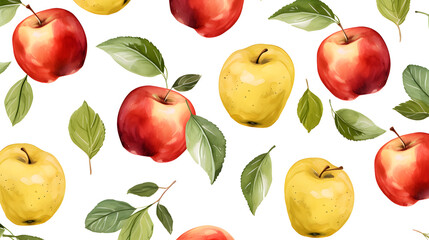 Professional Seamless Pattern with Yellow and Red Apples on White Background for Design Projects