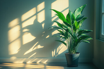 A plant in a pot on a wooden floor.