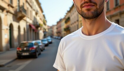 Casual man posing on urban street city center portrait photography sunny day close-up lifestyle concept