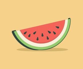 Minimal watermelon slice icon with shadow, suitable for food logos, packaging, stickers, branding, and eco-friendly product designs.