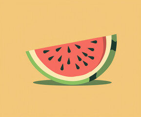 Minimal watermelon slice icon with shadow, suitable for food logos, packaging, stickers, branding, and eco-friendly product designs.