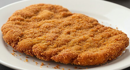 Golden Fried Schnitzel on White Plate