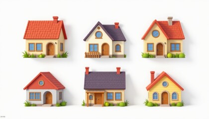 Charming miniature houses collection graphic design bright environment 3d viewpoint home concepts