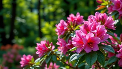 Obraz premium Blooming pink azaleas in a lush garden nature photography vibrant spring environment