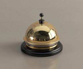 Vintage golden hotel service bell isolated on a neutral background. Perfect for illustrating hospitality, customer service, or luxury hotel branding.