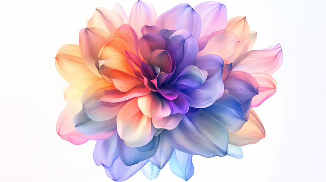 A captivating layered spectrum flower artwork on white backdrop offering calming visuals. [Neon Botany] | Hyper Petalism | spectrum flower. Illustration