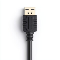 Black USB Connector with Cable Isolated on a White Background