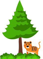 Cute Animal with Tree Illustration