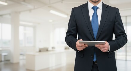 Fototapeta premium Businessman holding tablet in modern office environment 