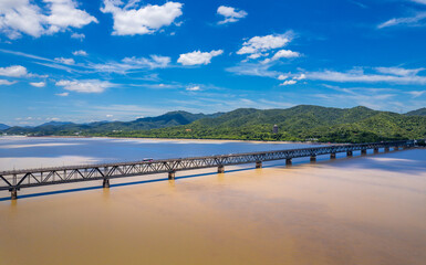 Fototapeta premium Aerial view of Qiantang River Bridge in Hangzhou, China