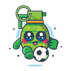 cheerful grenade weapon character mascot playing football isolated cartoon
