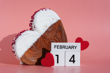 Valentine's Day 14 February wooden calendar cubes wishes greeting holiday card Heartshaped pastry...