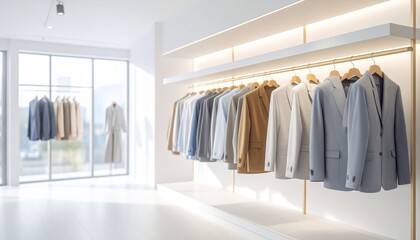 Jackets and shirts lined up on shelves in a well-lit Tongchang store