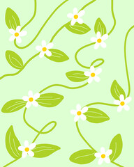 seamless chamomile flower with green leaves pattern textured vector illustration