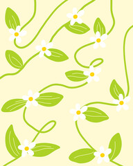 seamless chamomile flower with green leaves pattern textured vector illustration