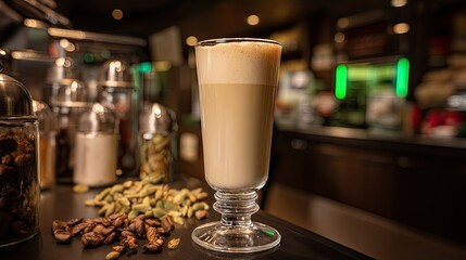 Creamy Coffee Delight A Delicious Indulgence at the Bar with Roasted Nuts