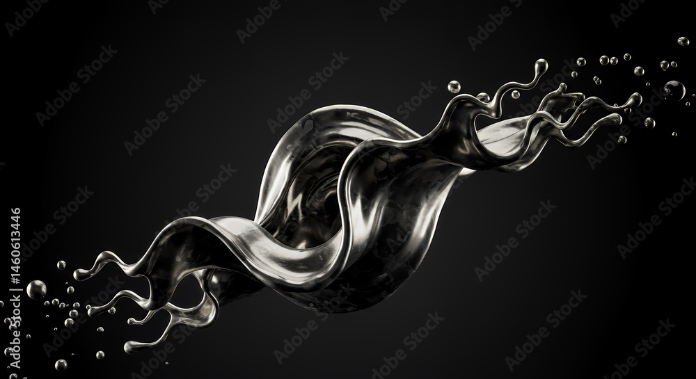 Fototapete molten silver intertwined with liquid obsidian macro shot in a matte black void dynamic cascading dr