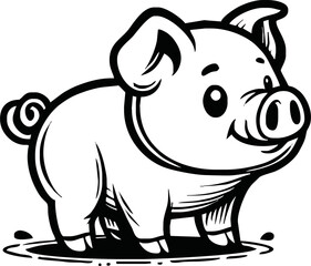 Cute Pig With coloring book pages picture,Pig line art,Pig outline drawing vector illustration,vector art