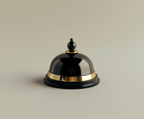 Golden reception bell captured in a high-resolution render. Ideal symbol of service, hospitality, and attention to customer care.