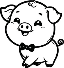 Cute Pig With coloring book pages picture,Pig line art,Pig outline drawing vector illustration,vector art