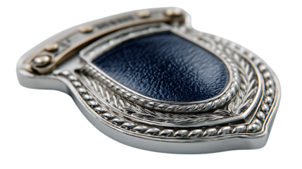 Ornate Silver and Blue Shield Crest Detailed Jewelry Design Luxury Accessory