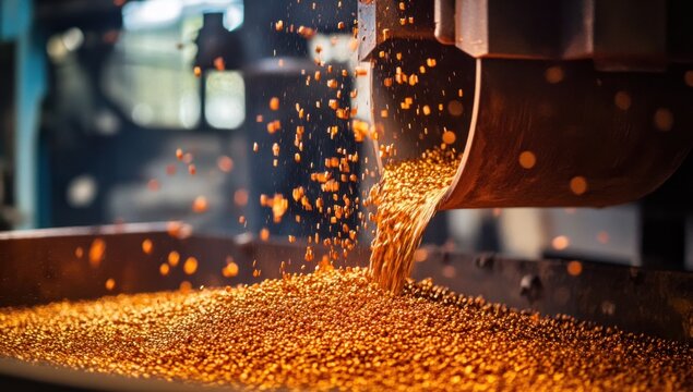 Gold Refining Process: Molten Gold Pours into a Collection Vessel