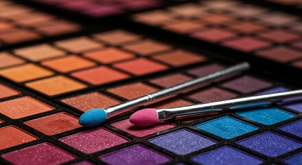 Sparkling Eyeshadow Palette with Silver Applicators in Jewel Tones Vibrant Still Life Makeup Photography
