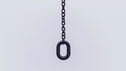 A single black metal chain hangs vertically with an oval link against a plain light background.