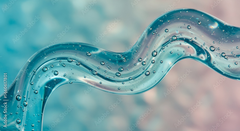 Aufkleber viscous opalescent aqua gel flowing with sparkling microbubbles in macro shot on textured background