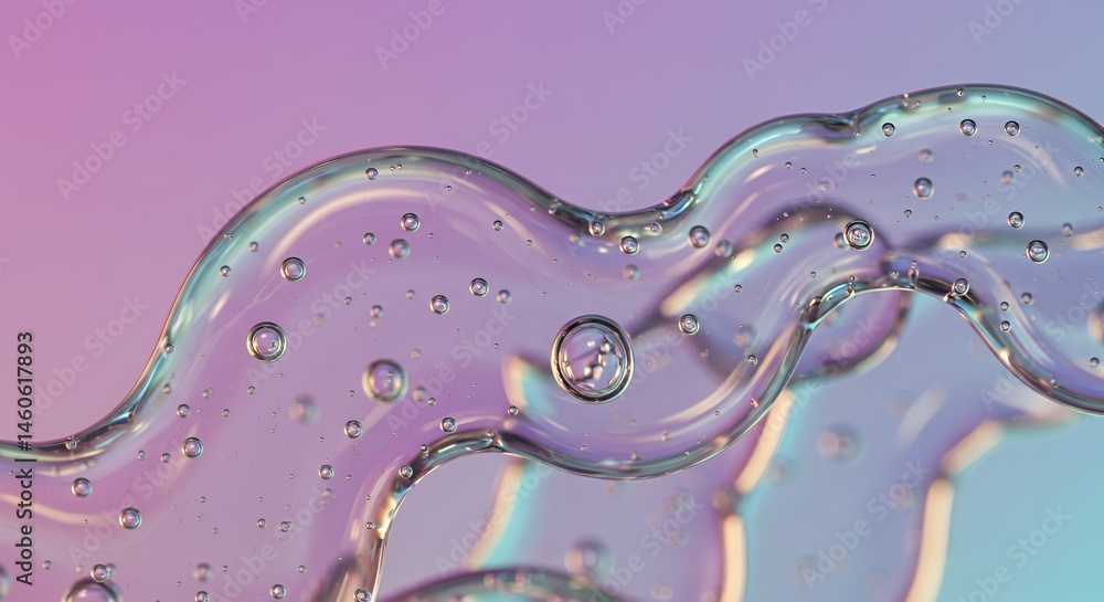 Poster abstract iridescent resin forms flowing shapes with suspended air bubbles in a subtle light motion f