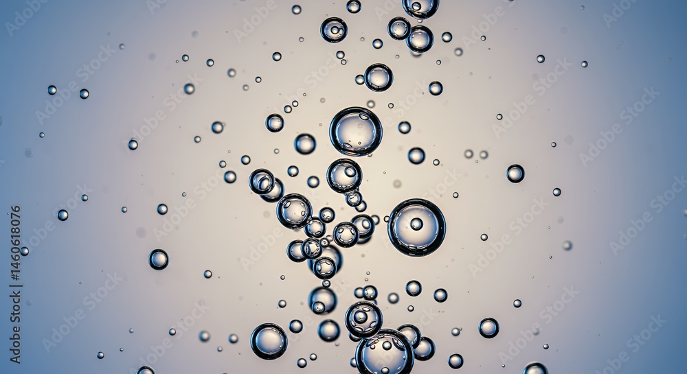 Aufkleber macro photograph of clear shimmering liquid with suspended transparent bubbles creating dynamic ligh