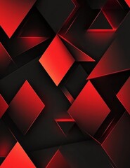 Abstract geometric pattern of overlapping red and black squares and triangles