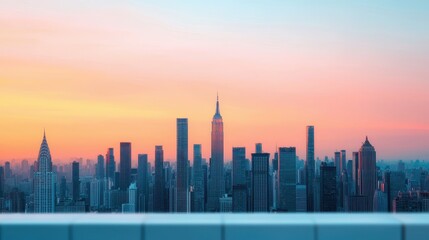Obraz premium Breathtaking NYC Skyline at Sunset with Vibrant Colors and Light