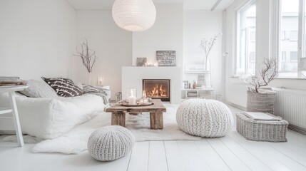 Cozy, minimalist living room with white d?cor.