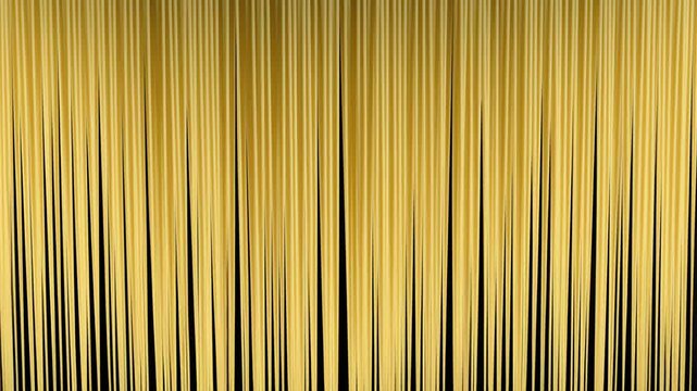 A standing bundle of uncooked spaghetti noodles creates a striking texture against a black background, ready to be transformed into an Italian feast.